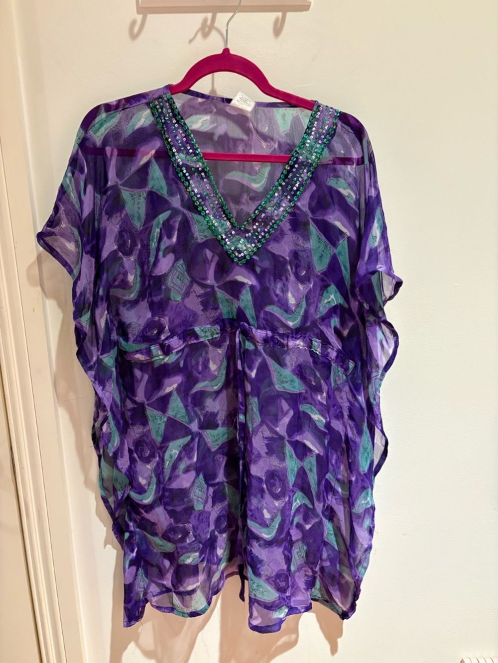 Purple Sheer Beaded V-Neck Women’s Top